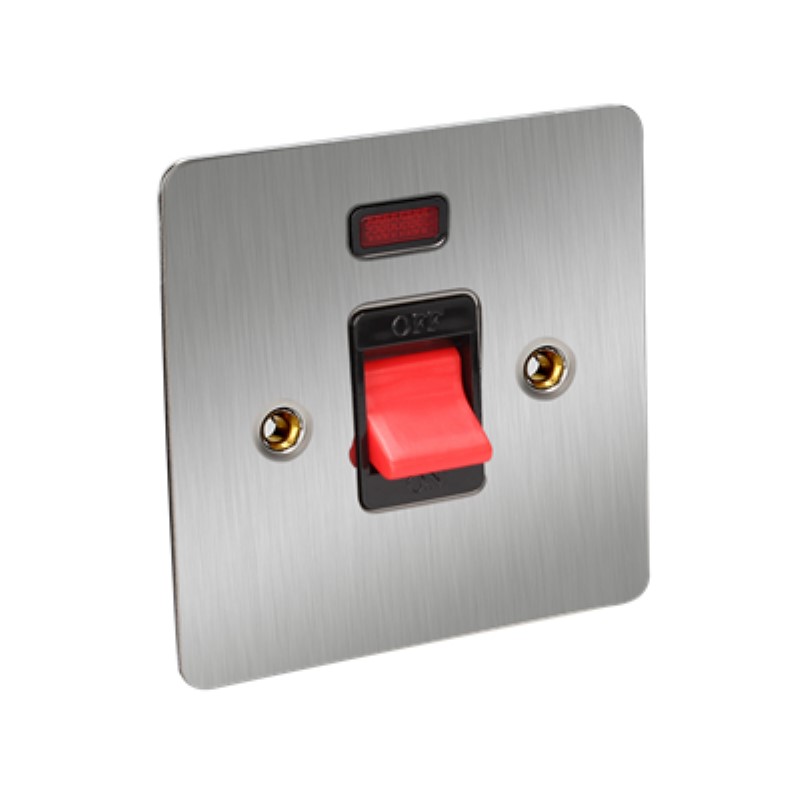 Flat Plate 45Amp Double Pole Switch with Neon Square Single Plat